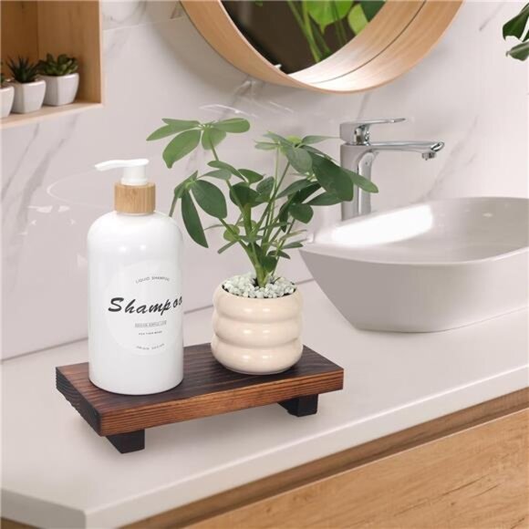 Wood Bathroom Counter Organizer Tray Farmhouse Soap Dispenser Holder Kitchen - Picture 2 of 8